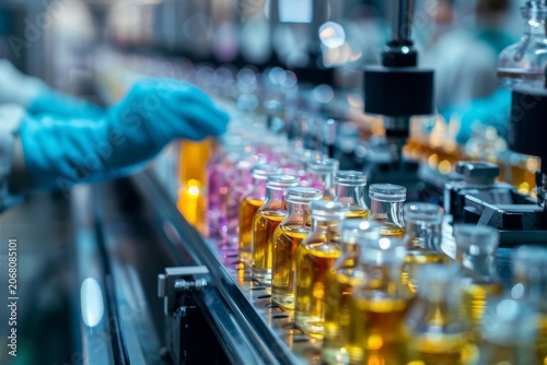 Perfumery automated production line, generative ai illustration