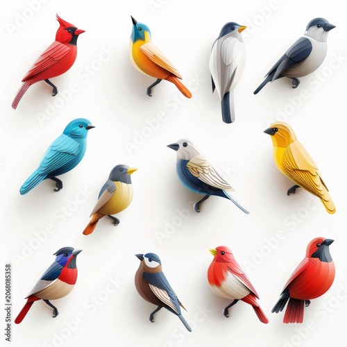 Bird icon isolated, glossy plastic 3d color birds illustration, realistic style animal, popular bird