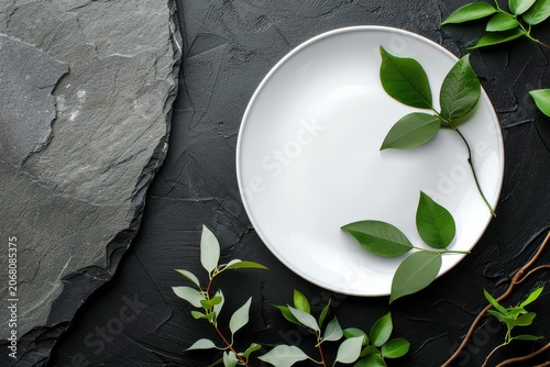 Exquisite serving white restaurant plate template, generative ai illustration