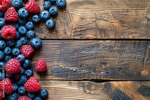 Fresh Raspberries and Blueberries, Generative AI Illustration