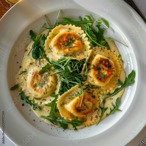 Ravioli 4 Cheeses with Cheese Espoume, Generative AI Illustration