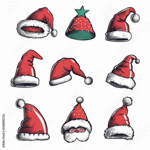 Santa hat icon, christmas hat, santa claus cap , red holiday costume symbol, xmas hat sign on white