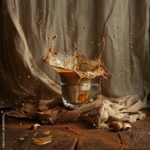 Spilling coffee, coffee stains on clothes, dirty stains accident, brown drink on shirt, wet mess, dirty spots
