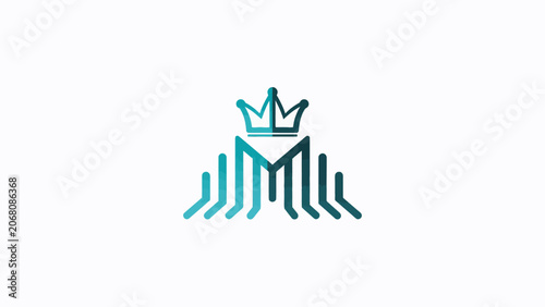 Konstfotografi Teal abstract crown and letter M geometric line logo.