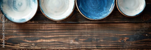 Wooden Table with Empty Dishes, Generative AI Illustration
