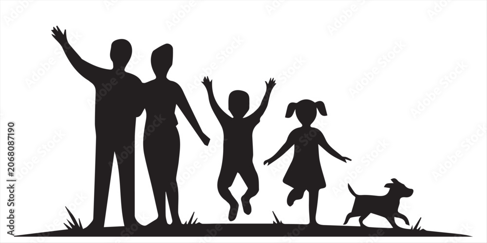 Obraz premium Silhouettes of children running and playing on a white background vector illustration