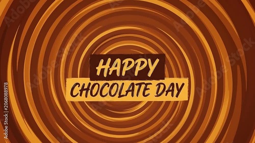 Animated Happy Chocolate Day Greeting Card with Swirling Chocolate Background Loop
