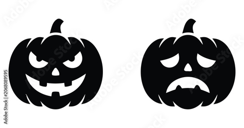 Fotografía Minimalist Halloween Jack O Lantern Pumpkins Set Spooky Sinister Grin and Sad Cr