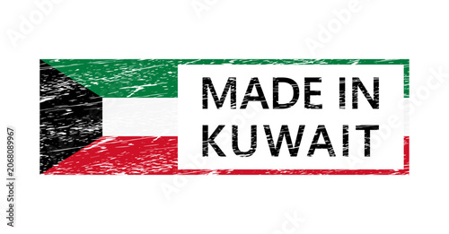 Made in Kuwait vector stamp with national flag. Kuwaiti grunge rubber seal and product origin label design in distressed vintage style for packaging. Vector illustration isolated on white background 