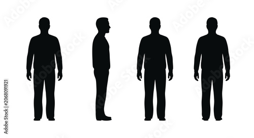 Foto Four male figures in various poses black silhouette