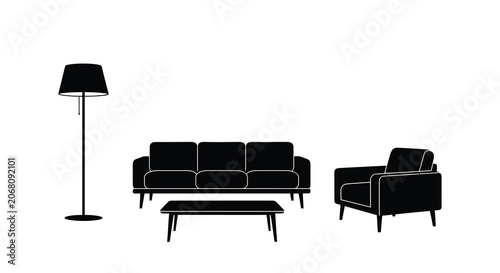 Schilderij op canvas Living room furniture set in black silhouette