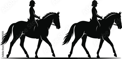 Photos Horse Riding Silhouette Collection with Female Equestrian Riders on Galloping Ho