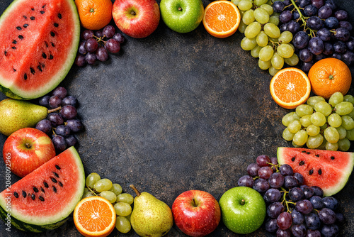 Bright and vibrant display of various fruits on a black background.