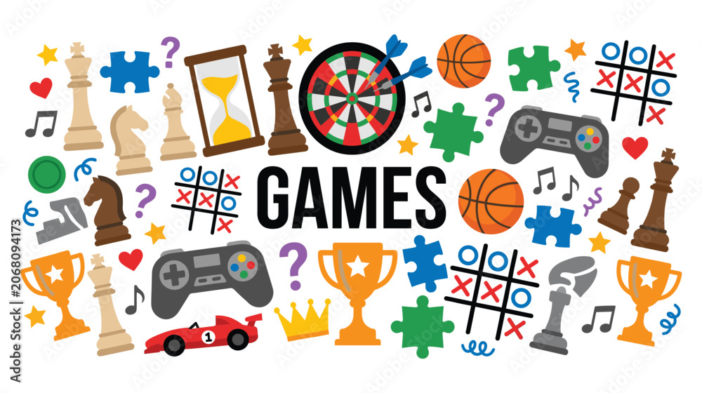 Fototapeta premium Board and digital games collection for fun activities.