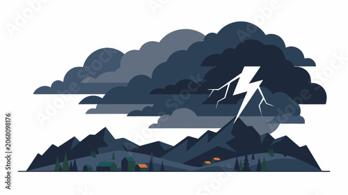 Obraz na plátně Thunderstorm Lightning Clouds Vector Illustration