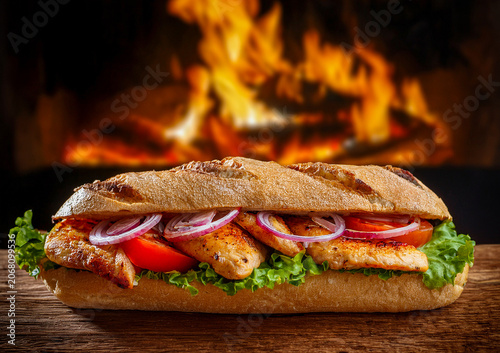 Bocadillo de pollo con lechuga y tomate