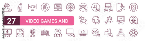 Bild auf Leinwand Set of 27 outline Video Games and Gaming icons for modern UI, landing pages and digital services