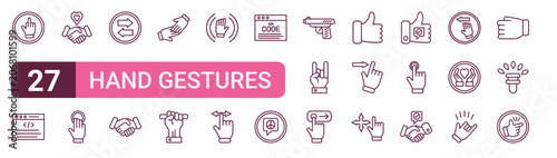 Foto Set of 27 outline Hand Gestures icons for modern UI, landing pages and digital services