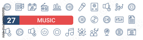 Tableau sur toile Set of 27 outline Music icons for modern UI, landing pages and digital services