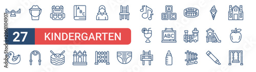 Canvastavla Set of 27 outline Kindergarten icons for modern UI, landing pages and digital services