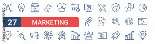 Tableau sur toile Set of 27 outline Marketing icons for modern UI, landing pages and digital services