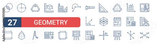 Canvastavla Set of 27 outline Geometry icons for modern UI, landing pages and digital services