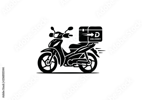 Black Electric Delivery Scooter Icon Isolated on White Background, Minimal Vector Symbol for Courier Service, Food Delivery and Logistics