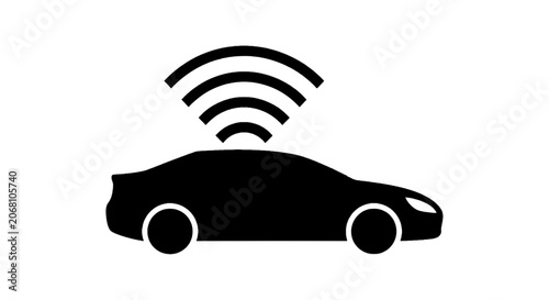 Vector illustration of connected car icon, autonomous vehicle symbol with signal waves on a transparent background
