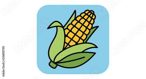 Corn on the cob icon inside blue square frame.