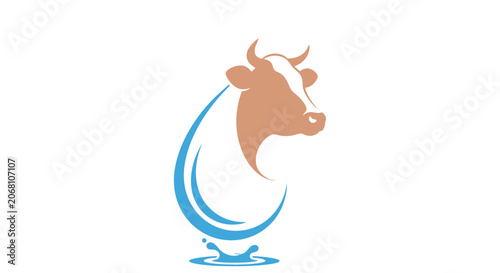 Cow head inside blue water drop logo.