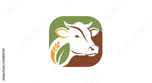 Cow head and leaf icon in square frame.
