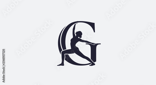 Creative letter G with yoga stretching silhouette.