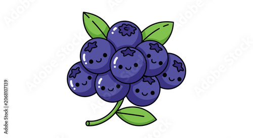 Cute cartoon blueberry character cluster with smiley faces