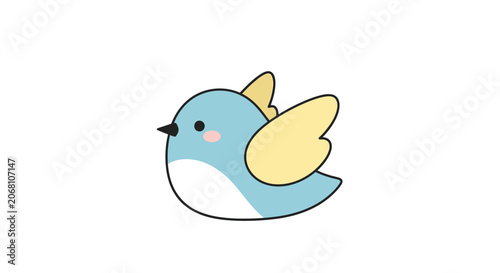 Cute blue and yellow cartoon bird character illustration.