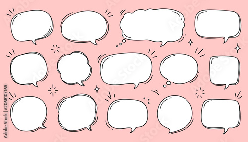 Fotografía Set of handdrawn speech bubbles, comic style thought balloons, doodle talk cloud