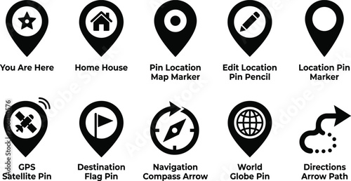 Bild auf Leinwand Location pin map marker icon set for navigation app interface showing point of interest and current position