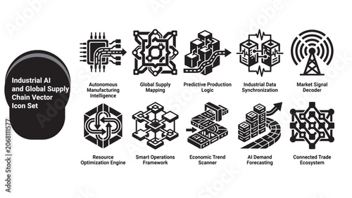 Canvastavla Industrial AI and Global Supply Chain Vector Icon Set
