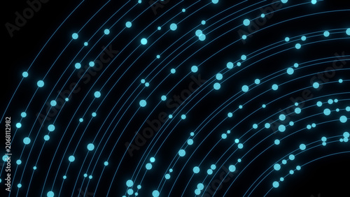 Abstract Particle Data Flow Along Curved Trajectory with Dynamic Digital Motion and Network Energy