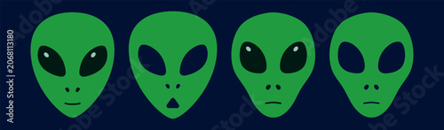 Photography Set of space alien faces or heads with large black eyes