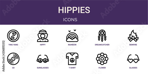 Foto Set of 10 linear Hippies icons for interface projects, presentations and web graphics