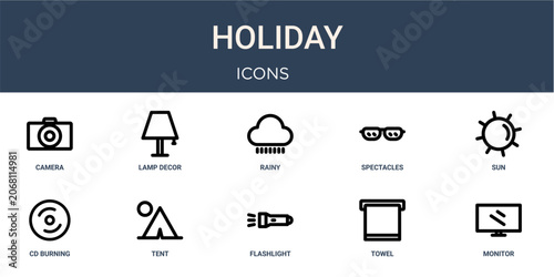 Quadro su tela Set of 10 linear Holiday icons for interface projects, presentations and web graphics