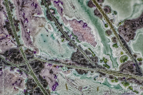 Quadro su tela Macro photography of polished tinguaite rare alkaline vein rock from Khibiny Mas