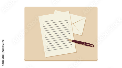 Vintage Fountain Pen and Letter on a Desk with Envelope