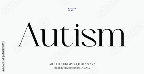 Black modern font autism text with alphabet letters below