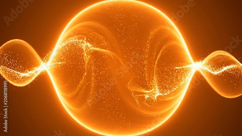 Abstract glowing orange energy waves pulsating and expanding in cosmic space