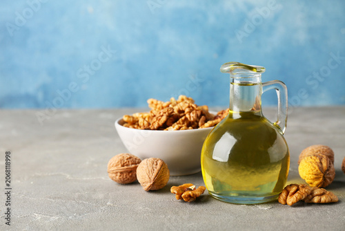 Jug of fresh walnut oil and...