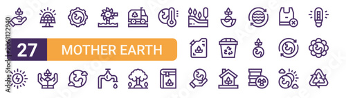 Cuadro en lienzo Set of 27 thin stroke Mother Earth Day icons for software, online tools and business layouts