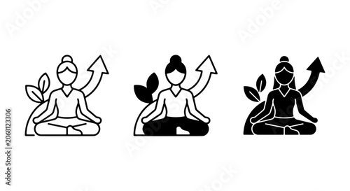 Fotografija Mindfulness meditation and personal growth vector icon set, mental wellness and