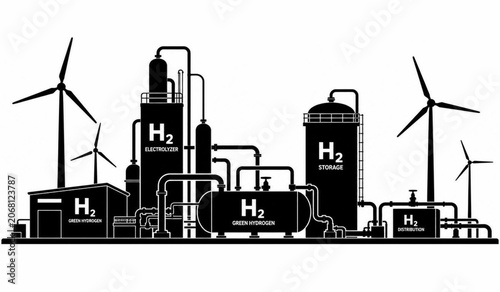 Hydrogen fuel cell power plant, industrial energy production, renewable energy, hydrogen production facility, sustainable power generation