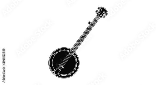 Fotografie Banjo Instrument Silhouette Against A White Background Silhouette